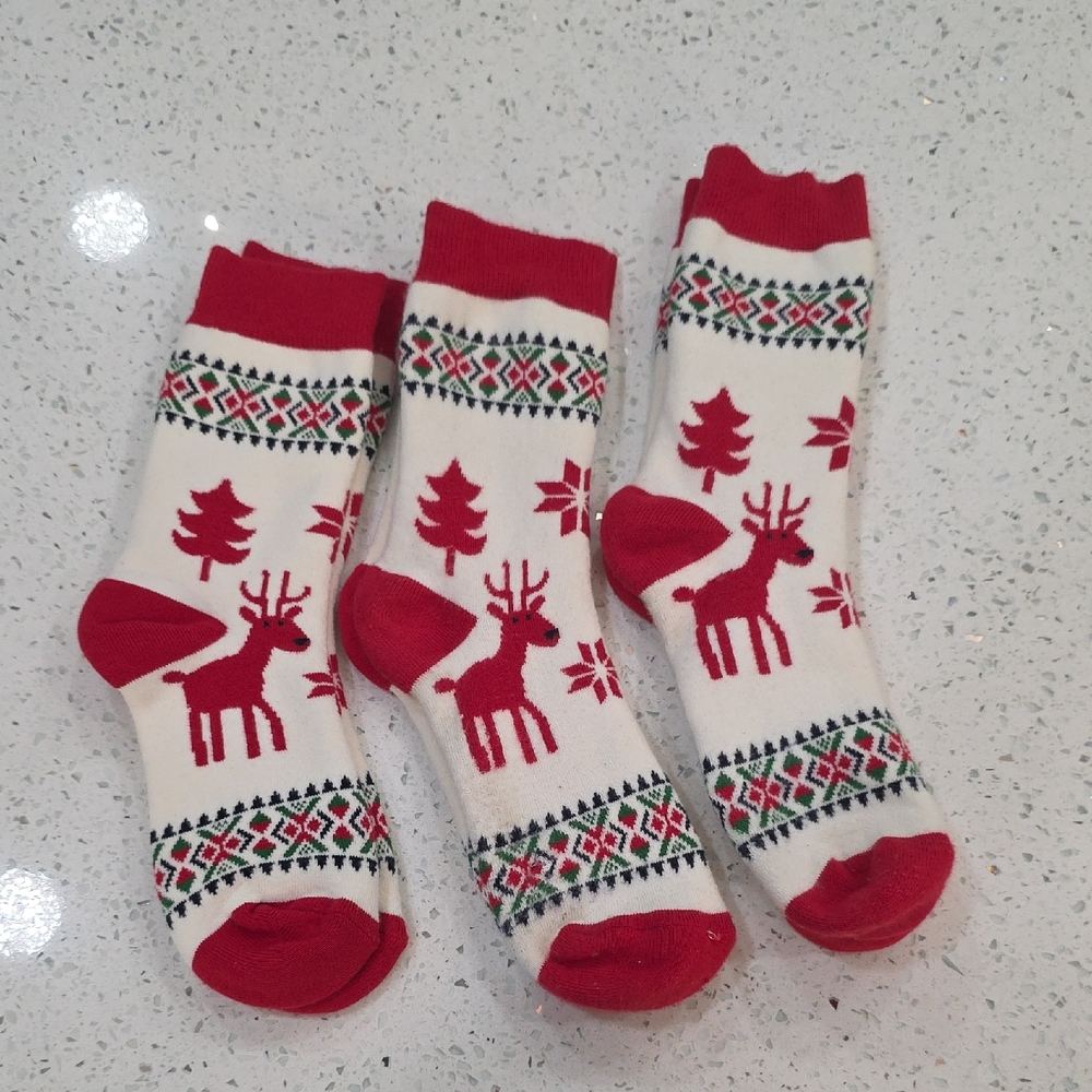 Festive Red and White Reindeer Socks
